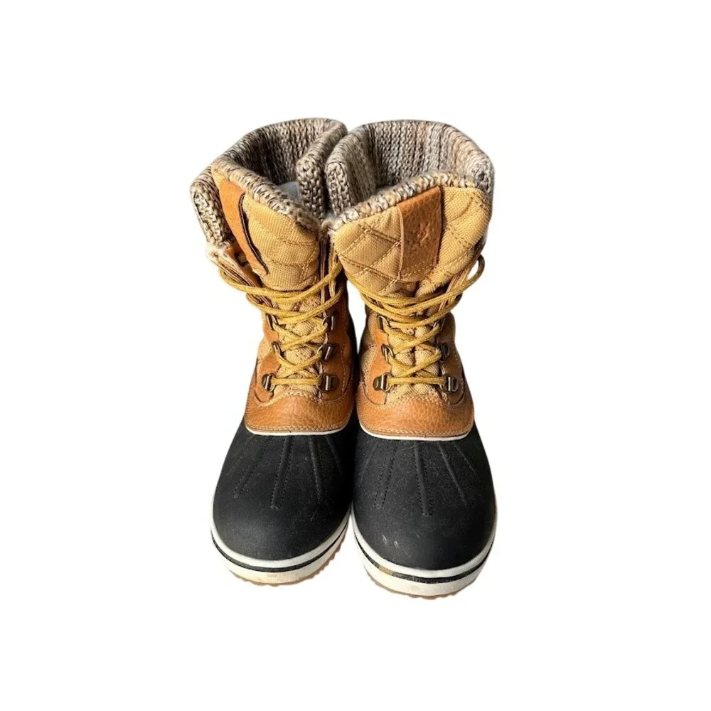 Globalwin Winter Boots Women 8 Tan Excellent Quilted Knit Cuff Duck Boots